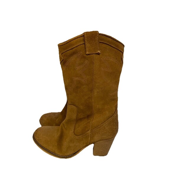 Poelman Suede Western Cowboy Boots Brown Chunky Heel Boho Festival Sz 6.5 New - Picture 7 of 7